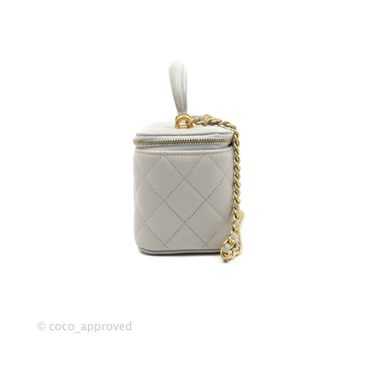 Chanel Classic Vanity Rectangular Top Handle With Chain Grey Lambskin Aged Gold Hardware