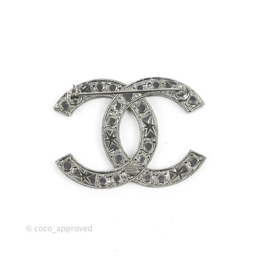 Chanel CC Crystal Brooch Gun Metal Tone 14K