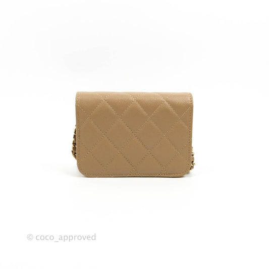 Chanel Mini Wallet With Chain Dark Beige Caviar Gold Hardware