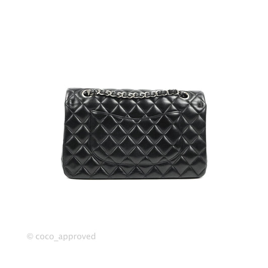 Chanel Classic M/L Medium Flap Quilted Black Lambskin Silver Hardware