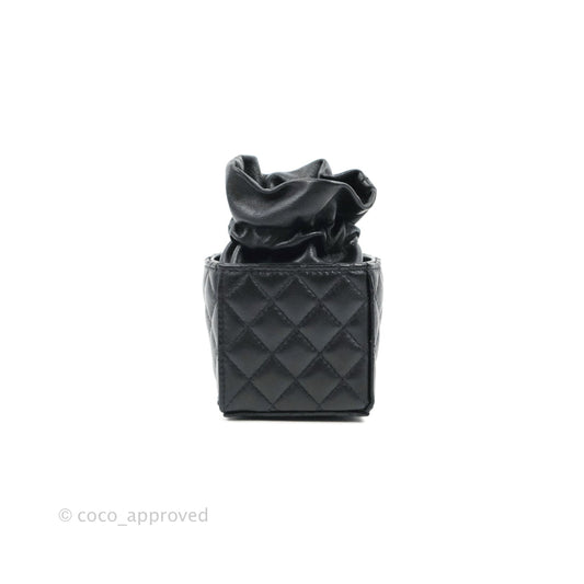 Chanel Mini Drawstring Bucket Bag with Chain Black Calfskin Aged Gold Hardware