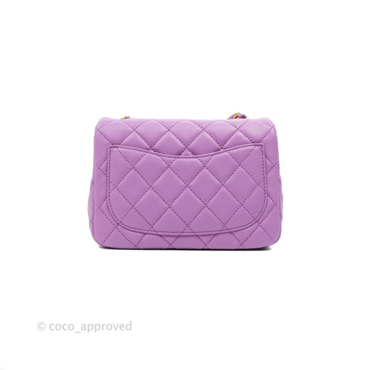 Chanel Mini Square Pearl Crush Quilted Purple Lambskin Aged Gold Hardware