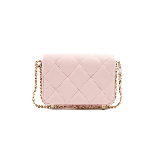 Chanel Mini Clutch With Chain Pink Lambskin Gold Hardware