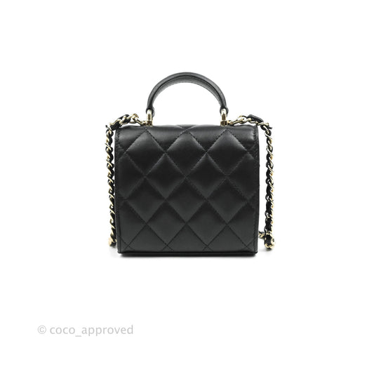 Chanel Mini Handle Clutch With Chain Black Lambskin Gold Hardware 22P