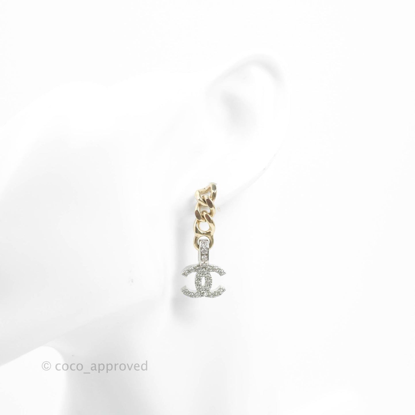 Chanel Metal Crystal CC Chain Drop Earrings Gold Tone 22S