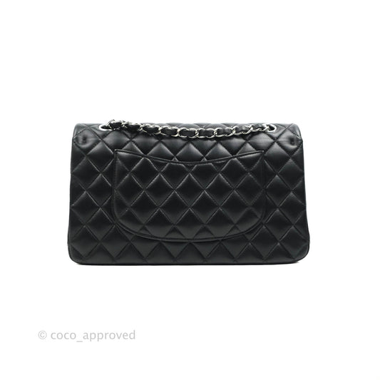 Chanel Classic M/L Medium Flap Quilted Black Lambskin Silver Hardware