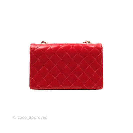 Chanel Flat Quilted Mini Flap Red Box Calfskin Gold Hardware