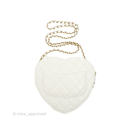 Chanel Large Heart Bag White Lambskin Gold Hardware 22S