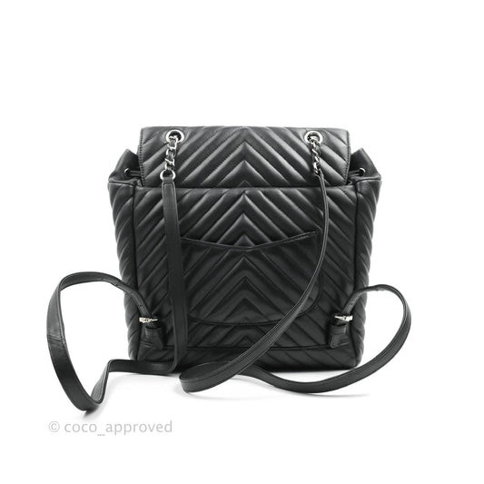 Chanel Medium Chevron Urban Spirit Backpack Black Calfskin Silver Hardware