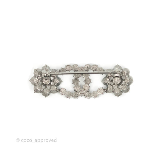 Chanel CC Crystal Camellia Flower Lotus Snowflake Brooch Silver Tone 15A