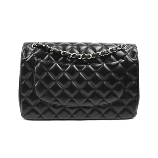 Chanel Jumbo Double Flap Black Lambskin Silver Hardware