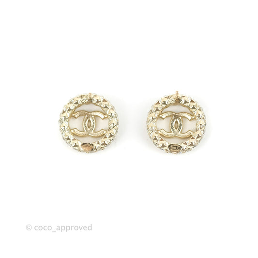 Chanel CC Crystal Round Earrings Gold Tone 22S