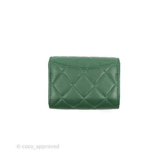 Chanel Classic Flap Coin Purse Dark Green Lambskin Silver Hardware