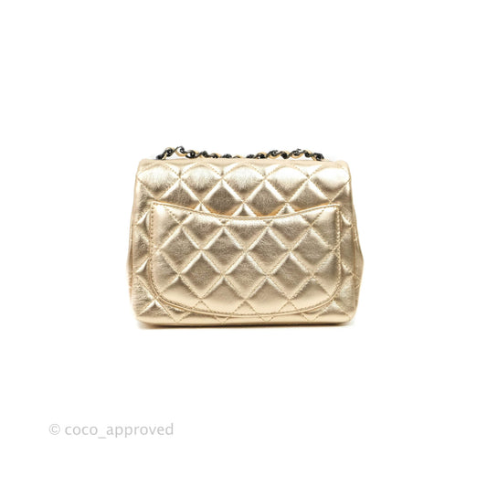 Chanel Mini Square Quilted Gold Calfskin Black Hardware