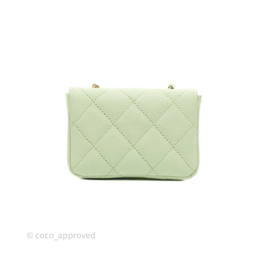 Chanel Mini Card Holder Chain Belt Bag Light Green Caviar Gold Hardware 21B