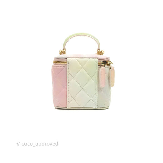 Chanel Mini Top Handle Vanity With Chain Rainbow Lambskin Aged Gold Hardware