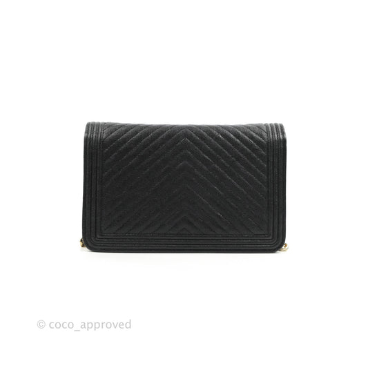 Chanel Chevron Boy Wallet On Chain Black Caviar Gold Hardware