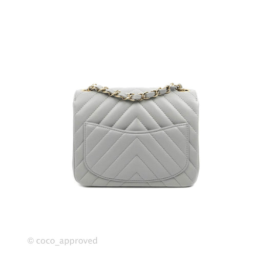 Chanel Mini Square Chevron Grey Lambskin Gold Hardware