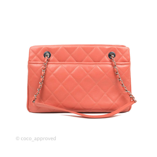 Chanel Quilted Caviar Leather Timeless CC Soft Shopping Tote Bag Coral Pink