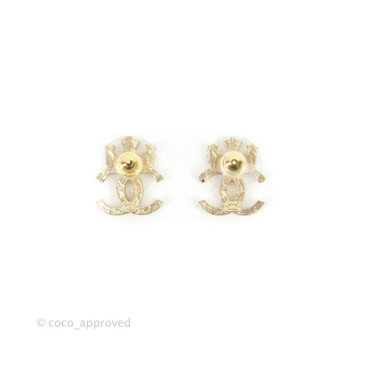 Chanel Crystal CC Crown Earrings Gold