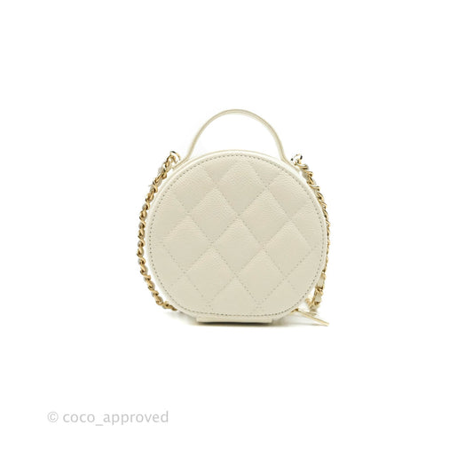 Chanel Mini Round Vanity Bag with Handle Ivory Caviar 22C