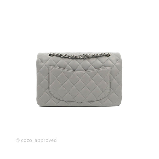 Chanel Small Classic Quilted Flap Grey Lambskin Silver Hardware