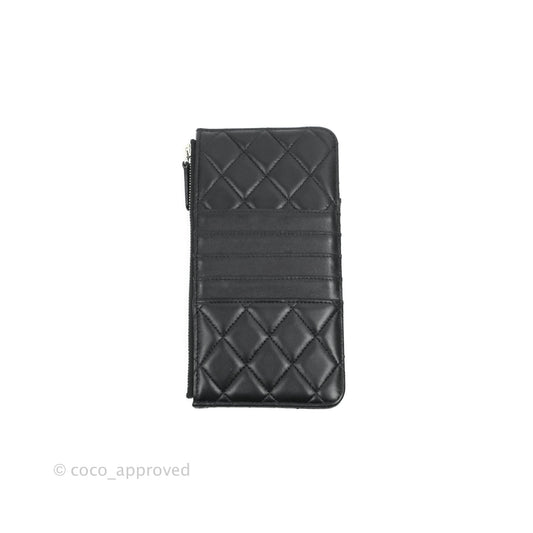 Chanel Black Lambskin Phone Holder Long Zip Wallet