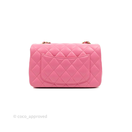 Chanel Mini Rectangular Pink Lambskin Rainbow Hardware