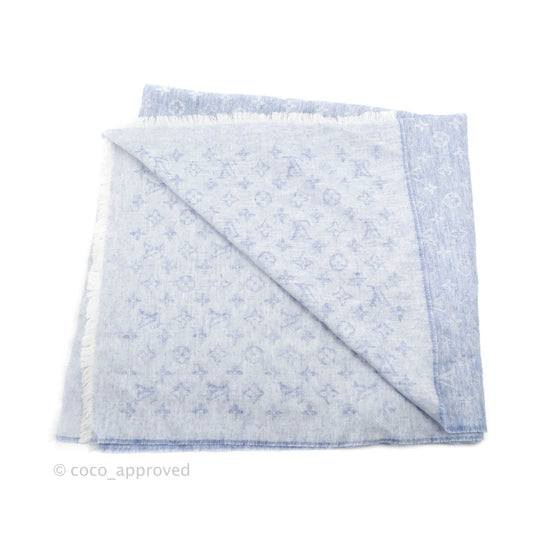Louis Vuitton Wool Scarf Monogram Light Blue