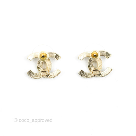 Chanel CC Pearl Black Resin Earrings Gold Tone 21A