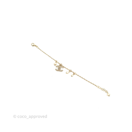 Chanel CC Crystal Pearl Bracelet Gold Tone 19C