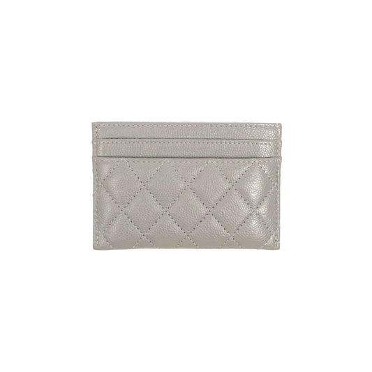 Chanel Quilted Boy Card Holder Grey Caviar Gold Hardware