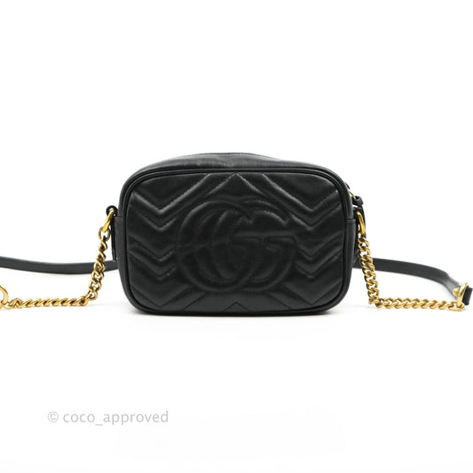 Gucci Mini Matelasse GG Marmont Camera Bag Black Calfskin Gold Hardware