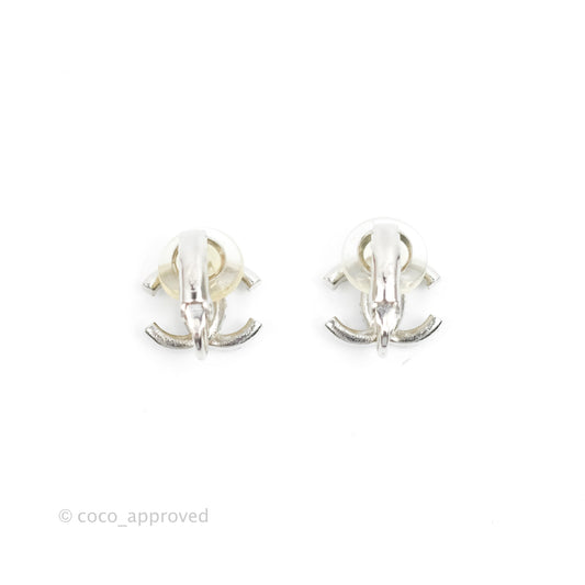 Chanel Crystal CC Earrings Ear Clip Silver Tone 20B