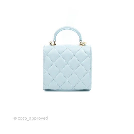 Chanel Mini Handle Clutch With Chain Blue Lambskin Gold Hardware 22P