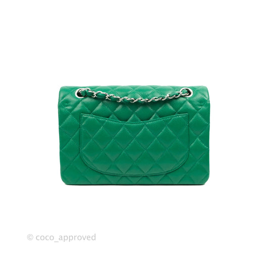 Chanel Small Classic Quilted Flap Green Caviar Silver Hardware 20B