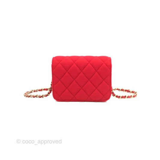 Chanel Mini Clutch With Chain Red Cotton Gold Hardware