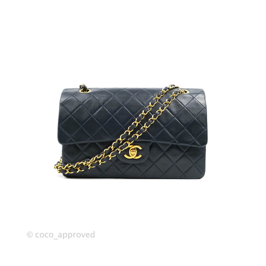 Chanel Classic Vintage Medium M/L Flap Navy Lambskin 24K Gold Hardware