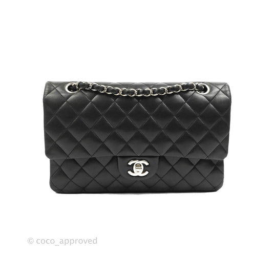Chanel Medium Classic Quilted Flap Black Lambskin Silver Hardware
