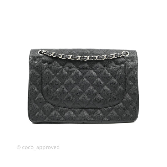 Chanel Classic Quilted Jumbo Double Flap Black Caviar Silver Hardware