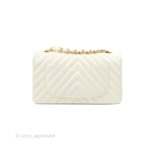 Chanel Classic Chevron S/M Small Double Flap Ivory White Lambskin Gold Hardware