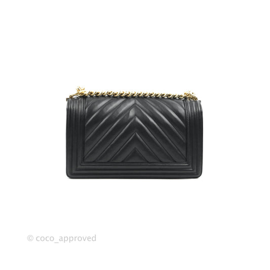 Chanel Chevron Medium Boy Black Calfskin Gold Hardware