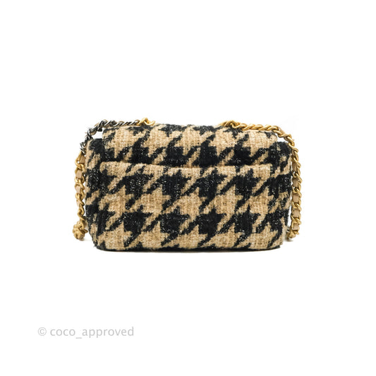 Chanel 19 Small Tweed Houndstooth Black Beige Mixed Hardware