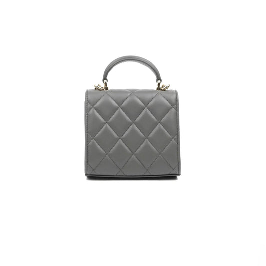 Chanel Mini Handle Clutch With Chain Grey Lambskin Gold Hardware