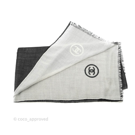 Chanel CC Cashmere Silk Scarf Black & White