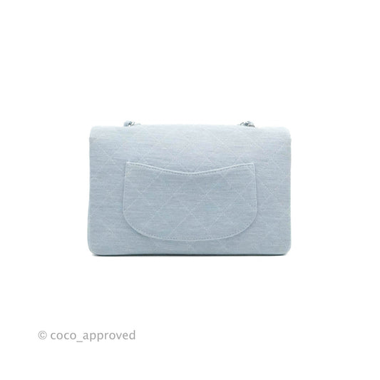 Chanel Jersey Quilted Medium Flap Light Blue Silver Hardware