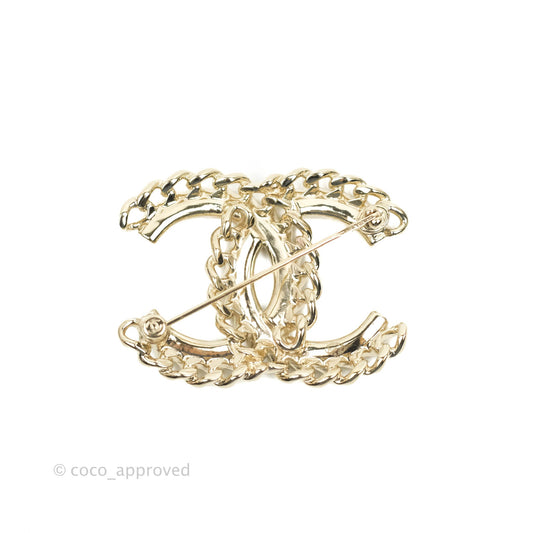 Chanel CC Crystal Chain Brooch Gold Tone 21C