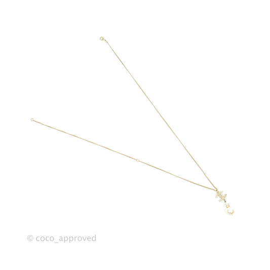 Chanel Crystal Pearl CC Drop Necklace Gold 18B