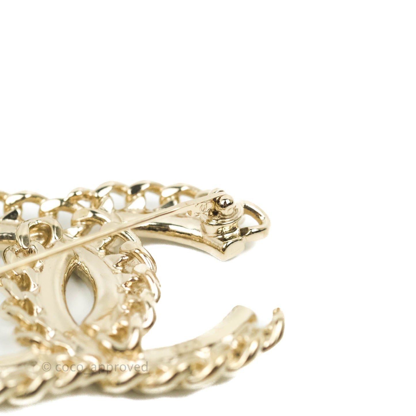 Chanel CC Crystal Chain Brooch Gold Tone 21C