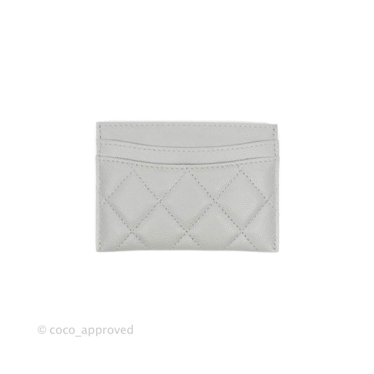 Chanel Classic Caviar Flat Card Holder Grey Gold Hardware 21A